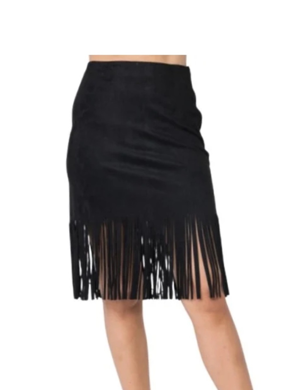 Vocal Black Suede Fringe Skirt vintage S/M mini midi